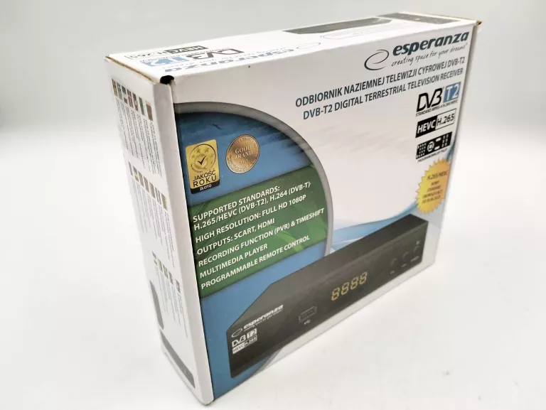 DEKODER TUNER TV DVB-T2 ESPERANZA EV105P KOMPLET - JAK NOWY !