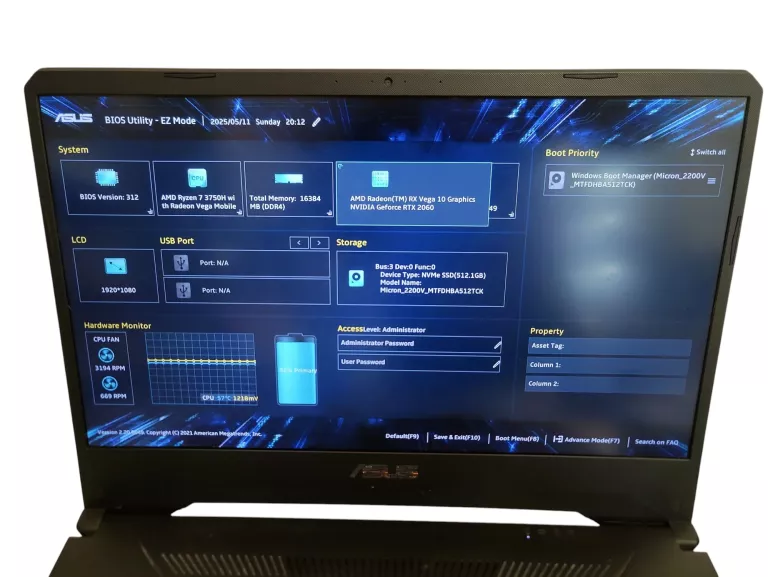 LAPTOP ASUS FX505D RYZEN 7 3750H 16GB 512 GB SSD RTX 2060 OPIS!!!