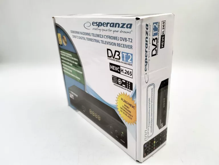 DEKODER TUNER TV DVB-T2 ESPERANZA EV105P KOMPLET - JAK NOWY !
