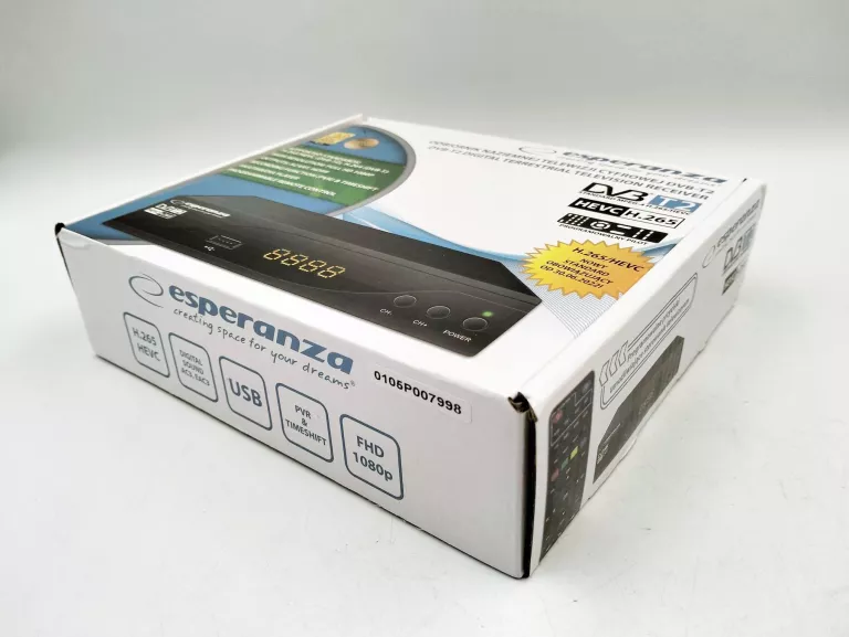 DEKODER TUNER TV DVB-T2 ESPERANZA EV105P KOMPLET - JAK NOWY !