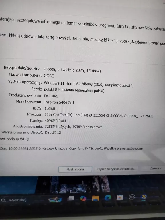 LAPTOP DELL INSPIRON 14 5406 2N1 I3 4/256GB WIN11
