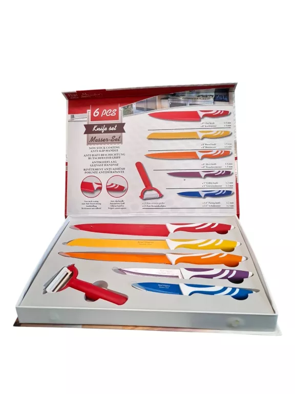 KOMPLET NOŻY W PUDEŁKU 6 ELEMENTÓW KNIFE SET MESSER-SET