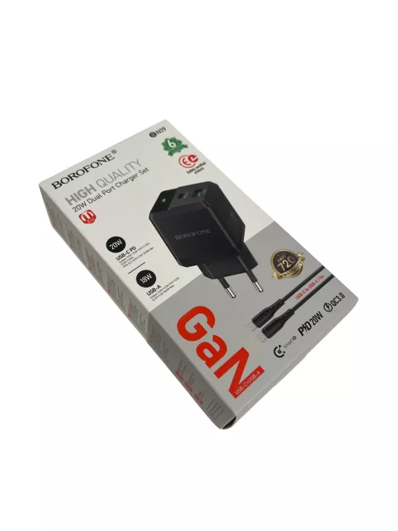 BOROFONE ŁADOWARKA SIECIOWA BN19 INTENSO GAN - USB + TYP C - PD 20W QC 3.0