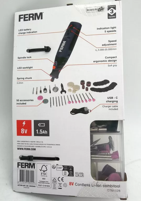MULTISZLIFIERKA AKUMULATOROWA FERM CTM1028 + AKCESORIA