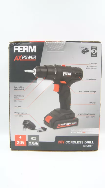 WKRĘTARKA AKUMULATOROWA FERM 20V KOMPLET NIEOTWARTA 3009529