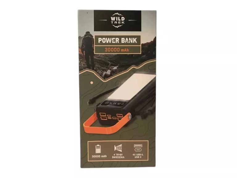 POWERBANK 30000 MAH WILD TREK LATARKA 4 TRYBY 4 X USB