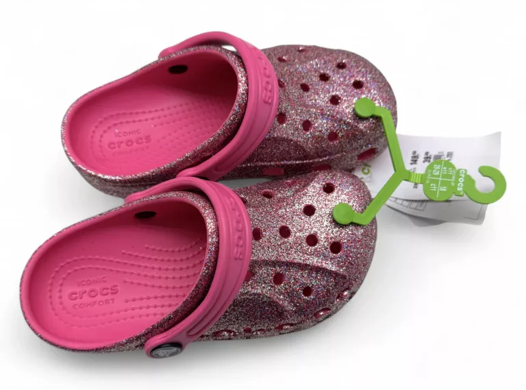 CROCSY KLAPKI DZIECIĘCE RÓŻOWE Z BROKATEM ROZM.29/30 C12