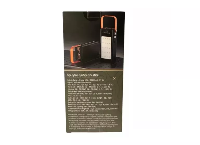 POWERBANK 30000 MAH WILD TREK LATARKA 4 TRYBY 4 X USB