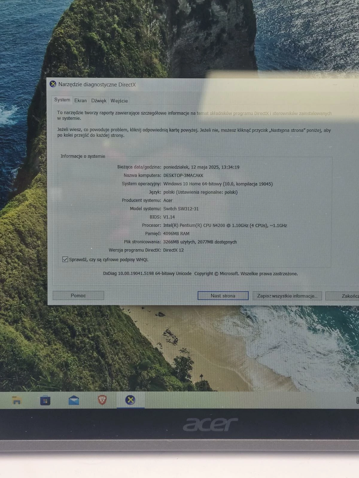 tablet-acer-swift-sw312-31-intelpentium4gb128gbwin10-kod-producenta-n20h2
