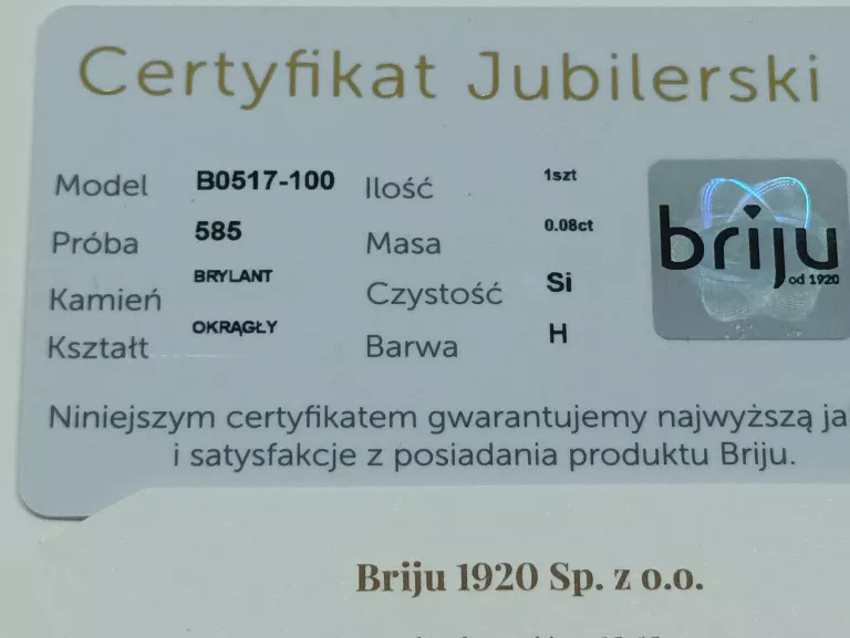 ŚLICZNY ZŁOTY PIERŚCIONEK Z DIAMENTEM 1,88G/PR585/R12 CERTYFIKAT