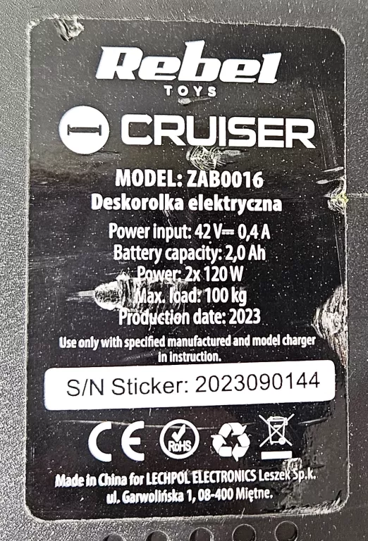 DESKOROLKA ELEKTRYCZNA HOVERBOARD DESKA 6,5" LED REBEL DLA DZIECI DOROSŁYC