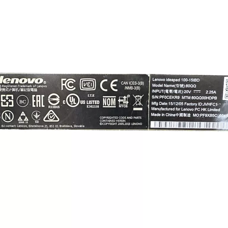 LAPTOP LENOVO IDEAPAD 100-15IBD / 4/500GB / CPU 3825U / BRAK ŁADOWARKI