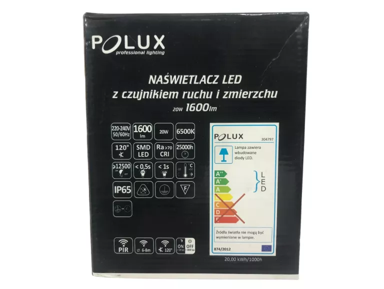NAŚWIETLACZ LED POLUX 20W CZUJNIK RUCHU KPL