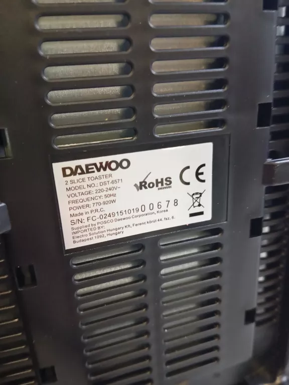 TOSTER DWUSZCZELINOWY DAEWOO DST-6571 920W