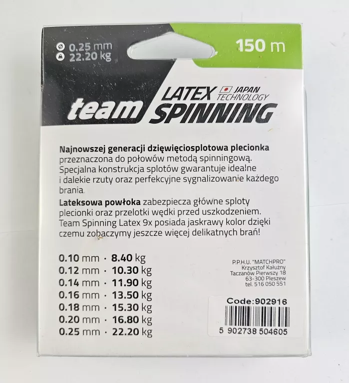 PLECIONKA NA SPINNING MATCH PRO 9X TEAM SPINNING LATEX 150M 0,25MM 22,20KG