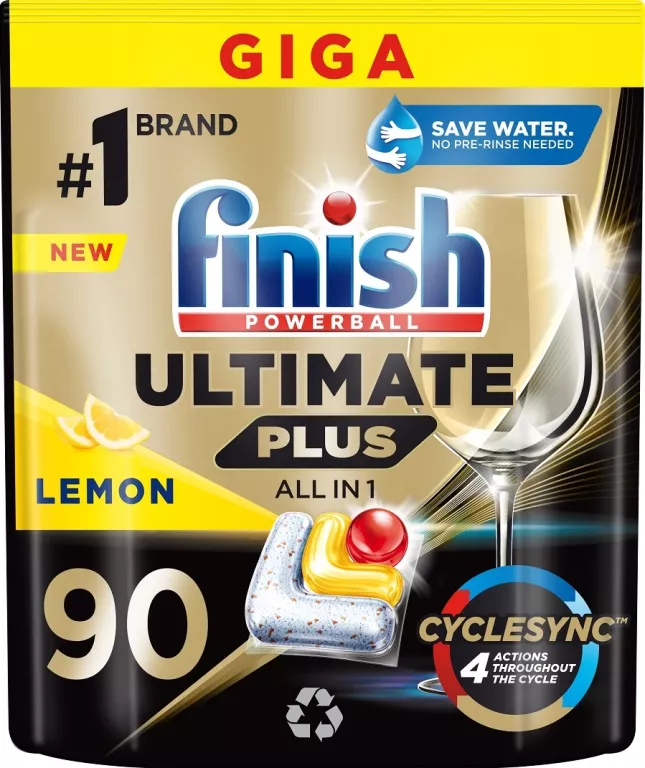 FINISH ULTIMATE PLUS LEMON KAPSUŁKI DO ZMYWARKI, 90 SZTUK