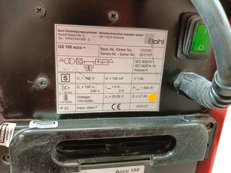 BOHL GS100+ ZGRZEWARKA AKUMULATOROWA DO KOŁKÓW TARCZOWYCH 25,2 V