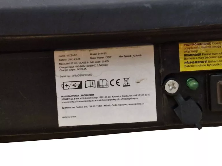 DZIECIĘCA HULAJNOGA ELEKTRYCZNA SPOKEY MIZZARO 120W 12KM/H