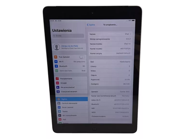 TABLET APPLE IPAD AIR CELLULAR A1475 1GB/32GB