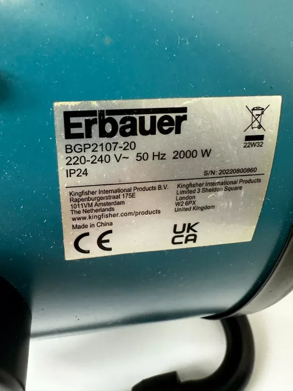 NAGRZEWNICA ELEKTRYCZNA ERBAUER BGP2107-20 2000W STAN IDEALNY