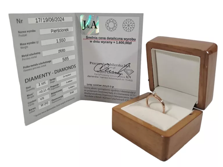ZŁOTY PIERŚCIONEK Z DIAMENTEM 0.11CT 14K 585 1,55G R:12