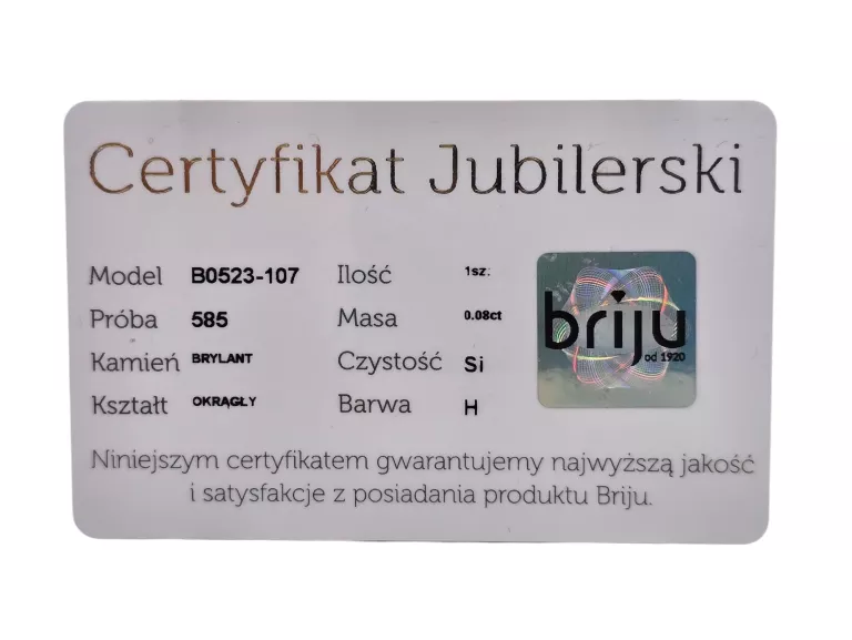 ŚLICZNA ZŁOTA ZAWIESZKA Z DIAMENTEM 0,08CT 0,43G 585 BRIJU