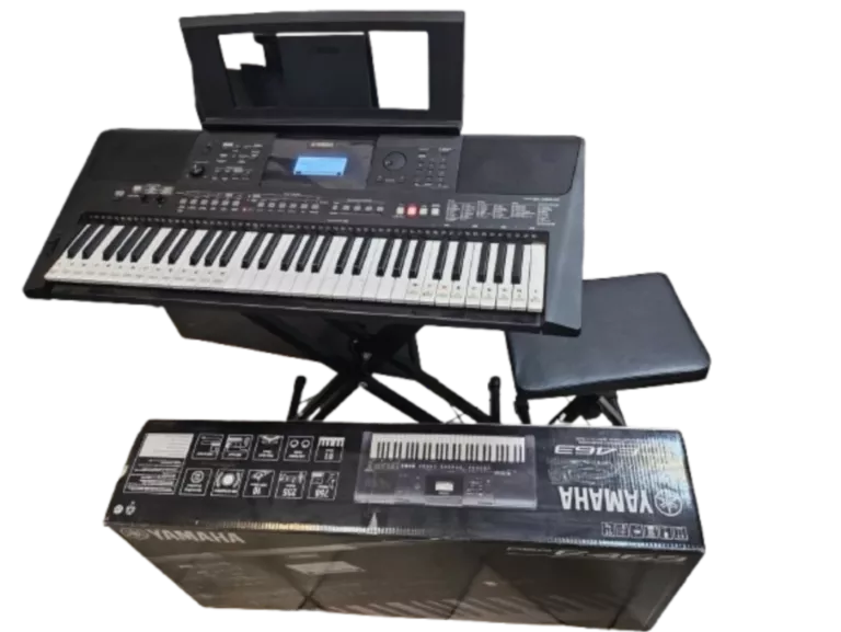 KEYBOARD YAMAHA PSR-E463 + PUDEŁKO + STOJAK + KRZESEŁKO/SIEDZISKO