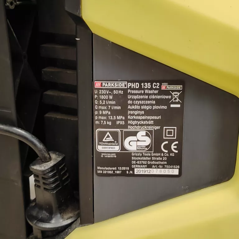 MYJKA CIŚNIENIOWA PARKSIDE PHD 135 C2