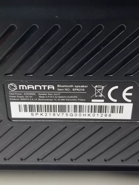 GŁOŚNIK BLUETOOTH MANTA SPK216
