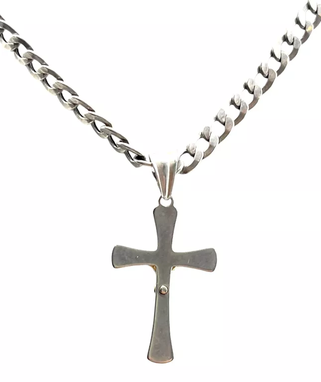 MĘSKI MASYWNY SREBRNY ŁANCUSZEK Z ZAWIESZKĄ Z KRZYŻEM 8.44G/925 DŁ.56CM