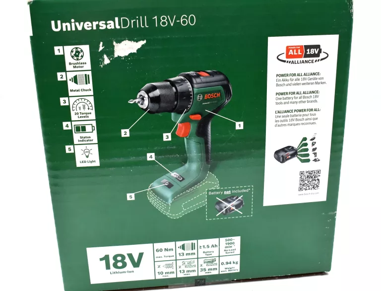 WKRĘTARKA BOSCH ZASILANIE AKUMULATOROWE 18 V UNIVERSALDRILL 18V-60