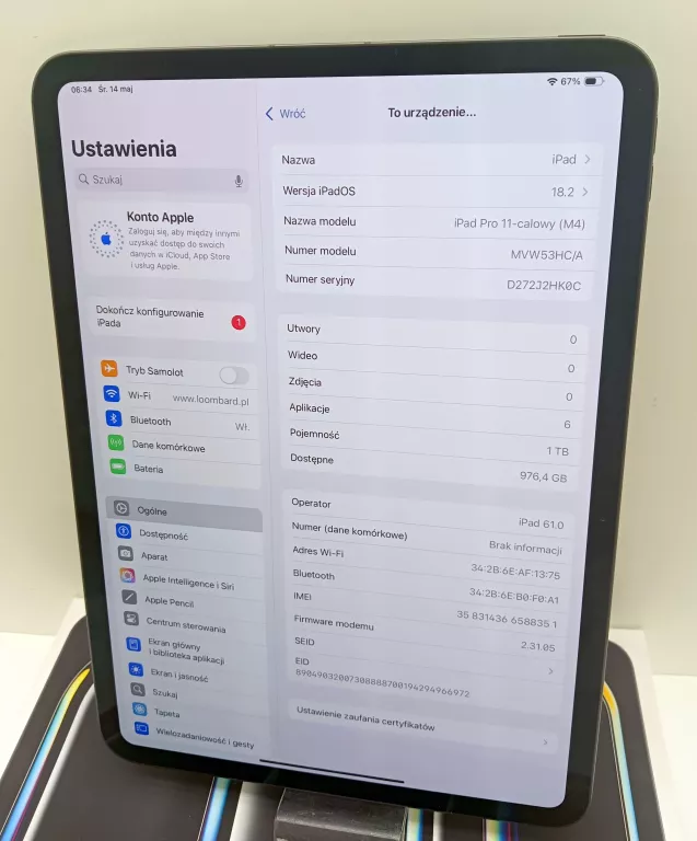 TABLET APPLE IPAD PRO 11" WI-FI + CELLULAR 1 TB ŚWIEŻO OTWARTY OPIS!!