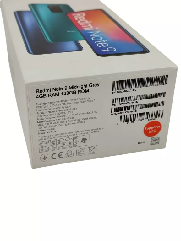 TELEFON XIAOMI REDMI NOTE 9 4/128 GB 6,53" 5020 MAH 4G LTE DUAL SIM