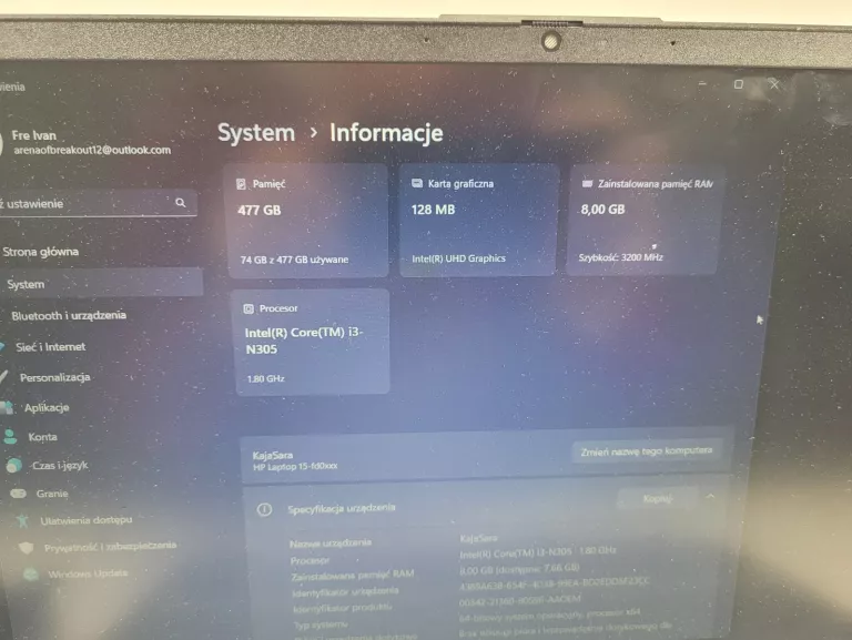 LAPTOP HP 15-FD0350NW I3 8GB 512GB