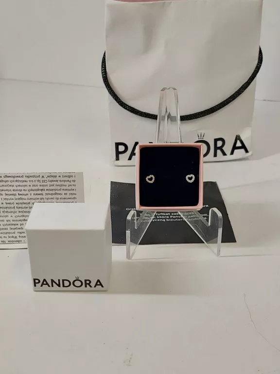 KOLCZYKI PANDORA SREBRNE SERCA Z CYRKONIAMI PR. 925 CERTYFIKAT