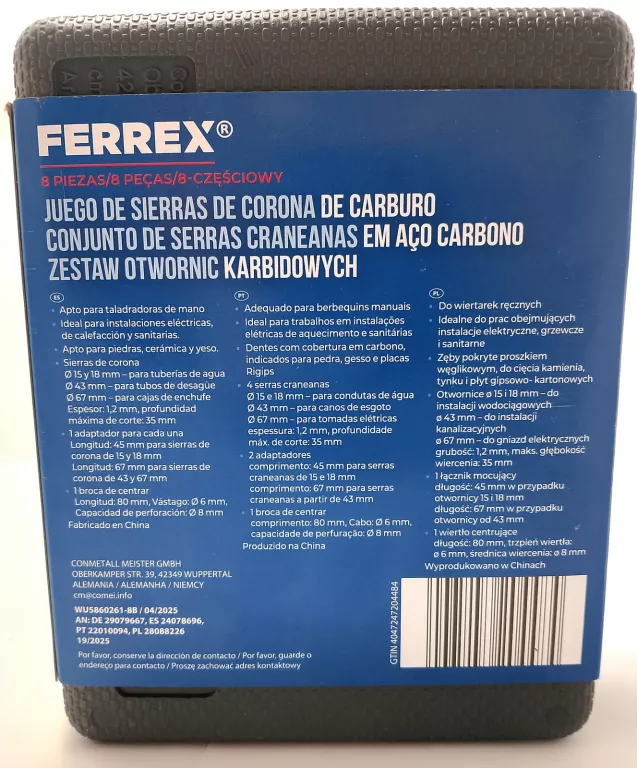 FERREX ZESTAW OTWORNIC KARBIDOWYCH 8SZT