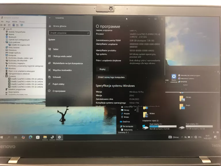 LAPTOP LENOVO THINKPAD T460S I5-6300U 8GB 240GB SSD