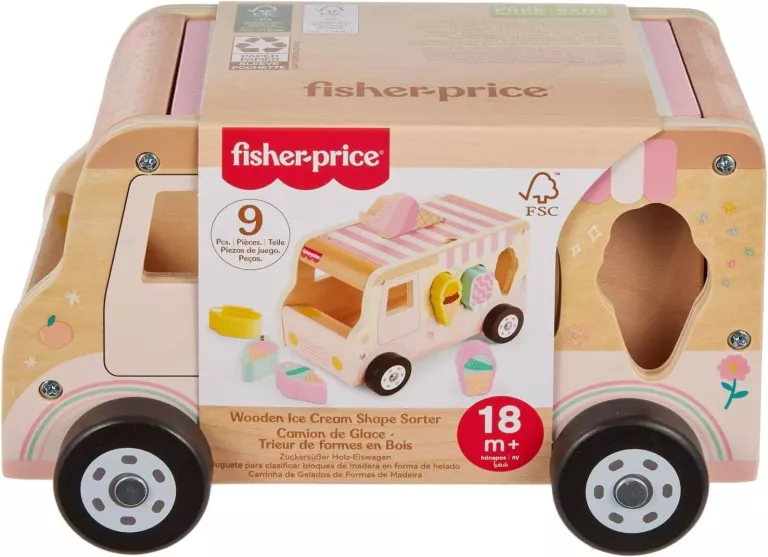 FISHER PRICE CIĘŻARÓWKA Z LODAMI DREWNIANY SORTER KSZTAŁTÓW DLA DZIECI +18
