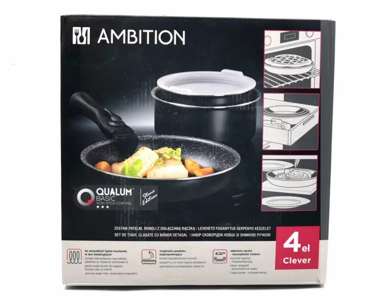 ZESTAW AMBITION CLEVER QUALUM BASIC PATELNIA + 2 RONDLE Z ODŁĄCZANĄ RĄCZKĄ