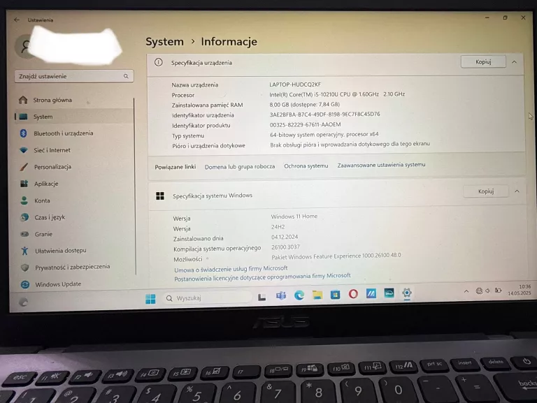 LAPTOP ASUS X409 [I5, 8GB RAM, 512 SSD, W10] KOMPLET DOWÓD ZAKUPU