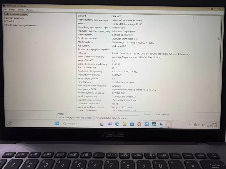 LAPTOP ASUS X409 [I5, 8GB RAM, 512 SSD, W10] KOMPLET DOWÓD ZAKUPU