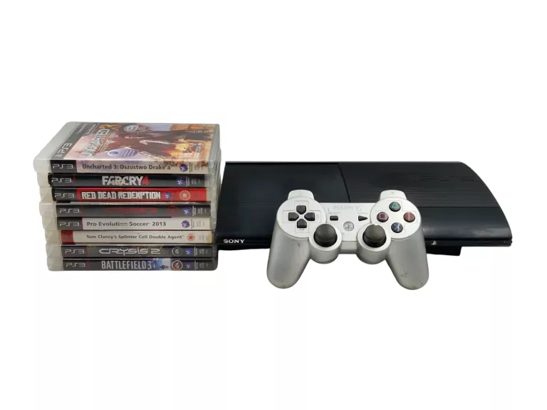 KONSOLA SONY PLAYSTATION 3 (PS3) SUPER SLIM CECH-4004A 12 GB + PAD/8 GIER