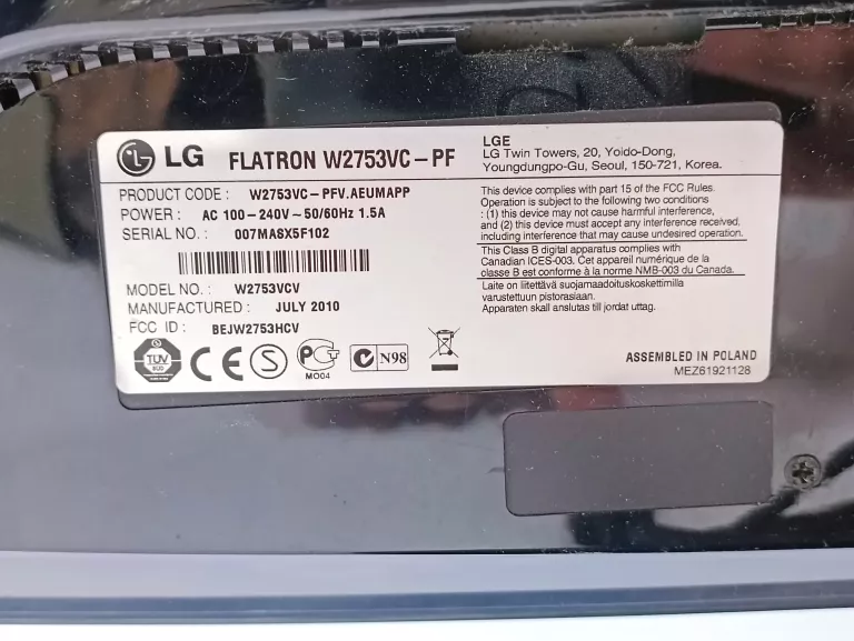 MONITOR LCD LG FLATRON W2753VC-PF 27 " FHD HDMI DVI