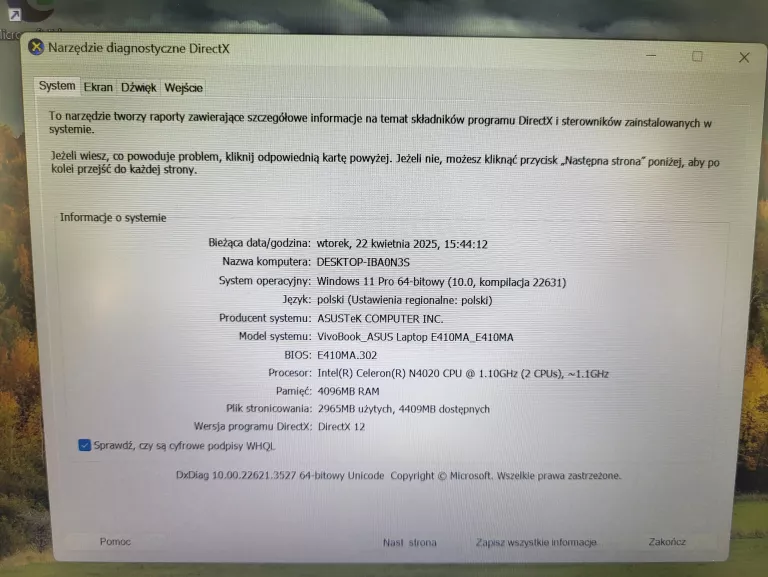 LAPTOP ASUS VIVOBOOK GO E410M 14" 4GB RAM 128GB SSD INTEL CELLERON N4020