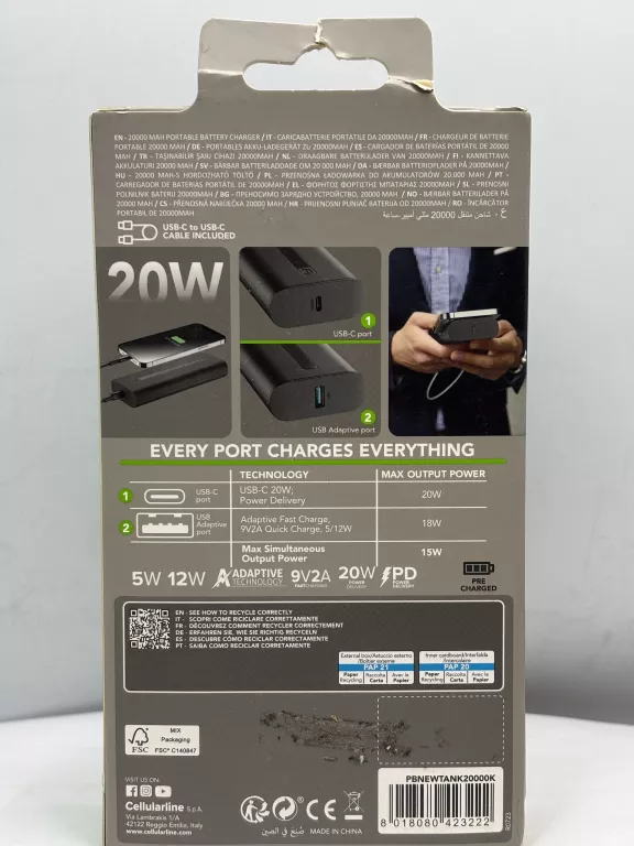 POWERBANK CELLULARLINE THUNDER 20000 MAH