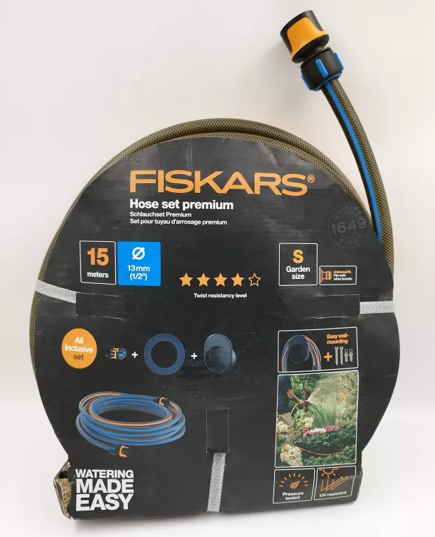 FISKARS ZESTAW UCHWYT NAŚCIENNY + WĄŻ 13MM