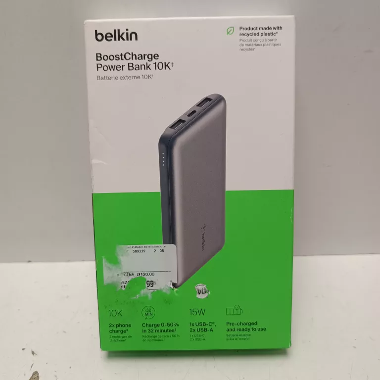 POWERBANK BELKIN 10000MAH USB-C 15W Z KABLEM 15CM