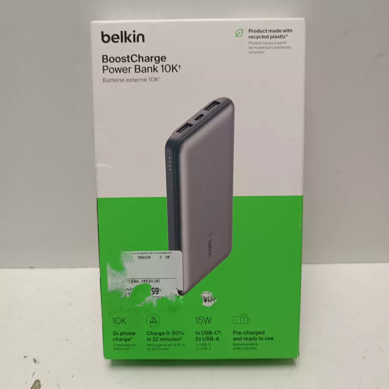 POWERBANK BELKIN 10000MAH USB-C 15W Z KABLEM 15CM