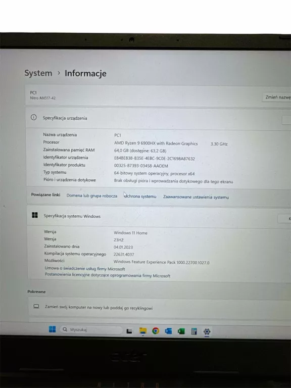 ACER NITRO 5 R9-6900HX 64GB/4TB SSD CZYTAJ OPIS PARAMETRY INNE NIZ W EAN!