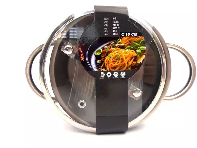 METALOWY GARNEK METALOWY 16CM Z POKRYWKĄ INDUKCJA